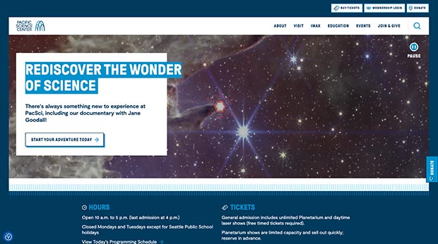 Screenshot of pacificsciencecenter.org website