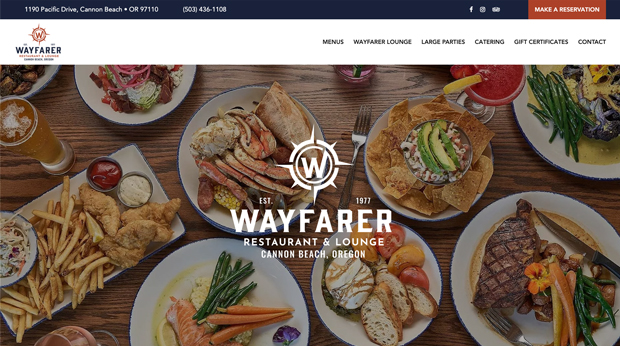 Screenshot of Wayfarer Restaurant & Lounge in Cannon Beach website