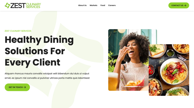Screenshot of Zest Culinary Services website